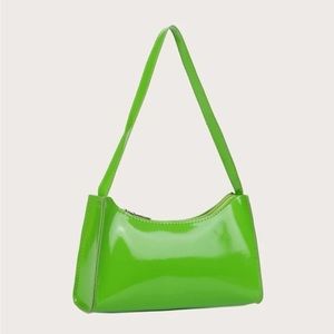 Minimalist artificial patent leather baguette bag